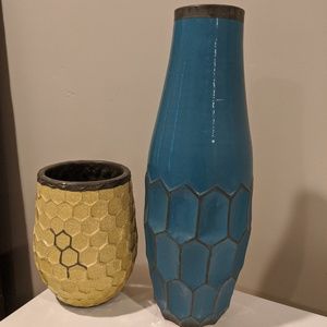 West Elm Honeycomb Vases (2)